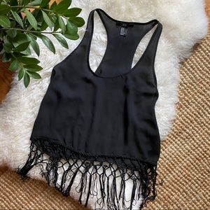 Black racer back tank with tassels